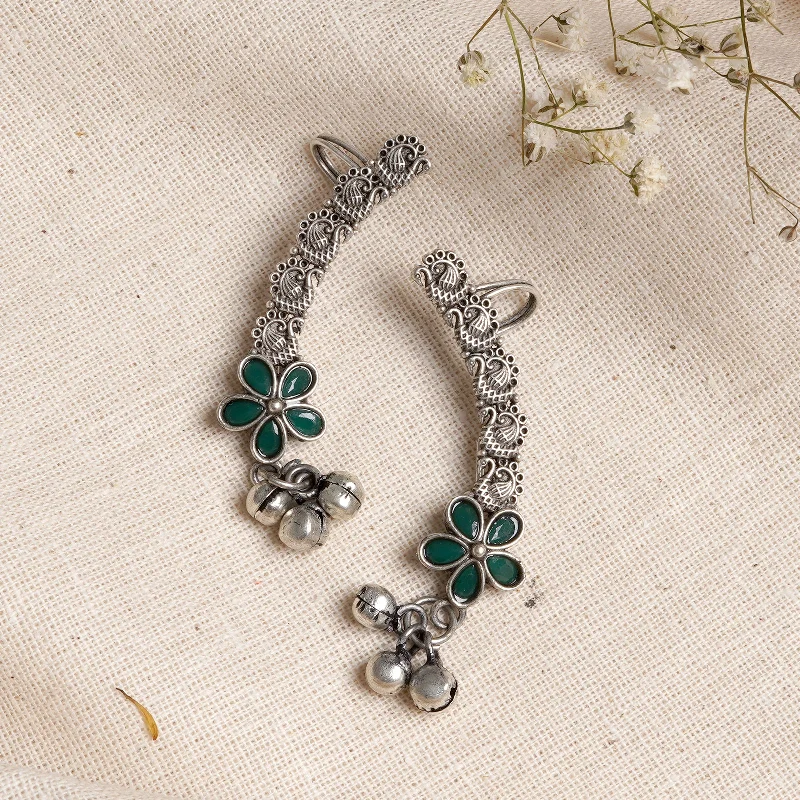 Modern Jewelry At Exclusive Discounts – Shop Today Teejh Viha Silver Oxidised Green Floral Earcuff