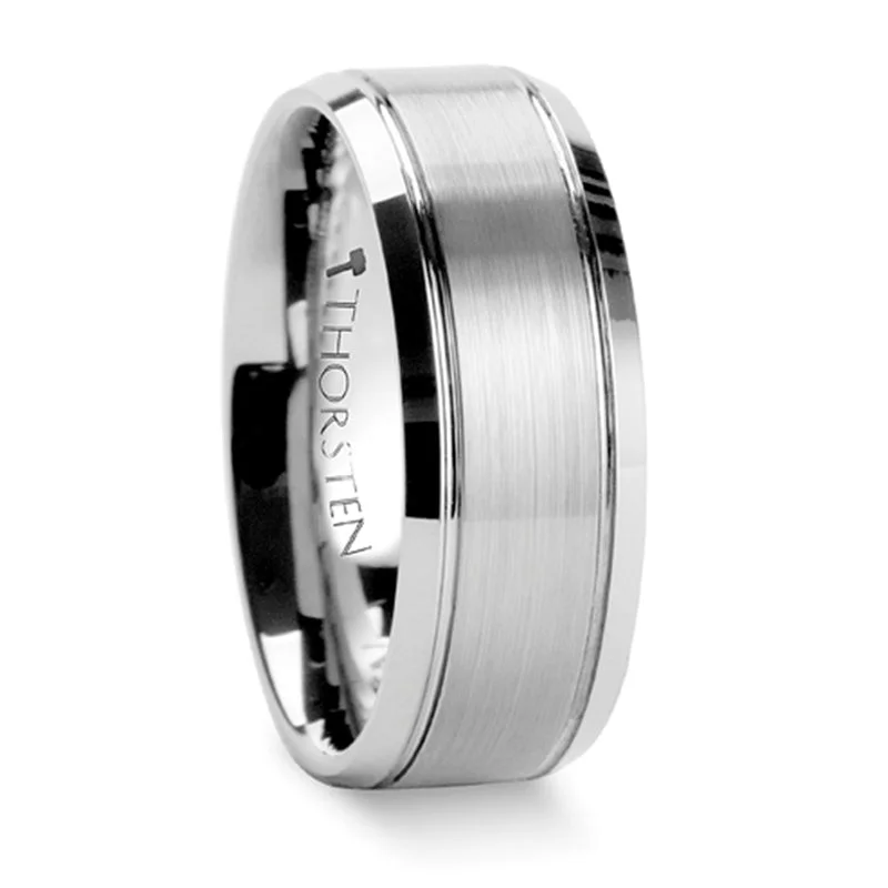 Best-Selling Jewelry Now Available At Special Deals Thorsten Cronus Brushed Center Tungsten Wedding Carbide Ring w/ Polished Bevels (6-8mm) W341-BCPB