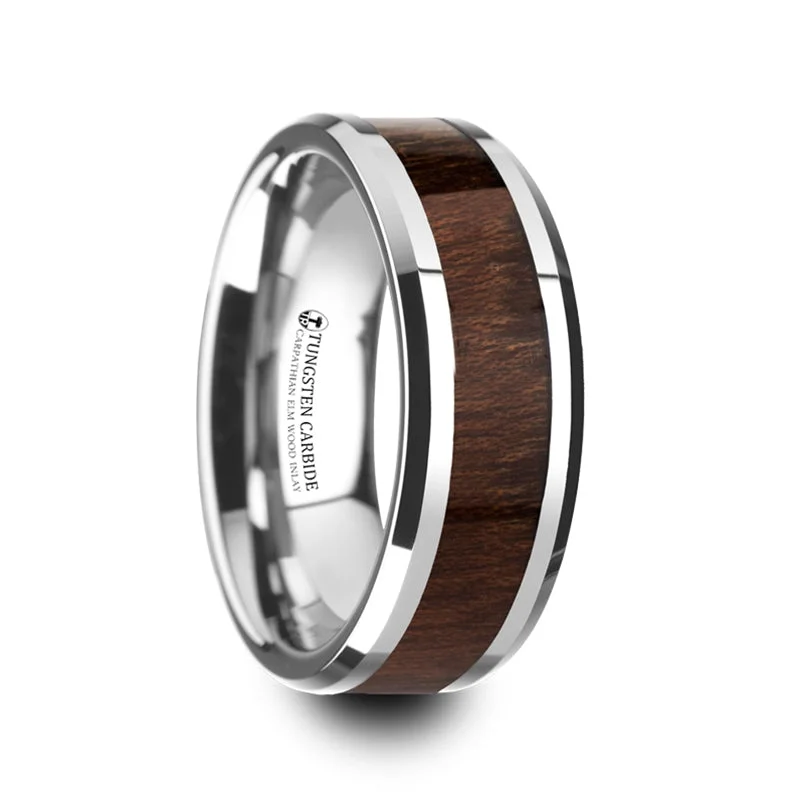 Unique Jewelry Designs Now At Discounted Rates Thorsten Dacian Carpathian Wood Inlaid Tungsten Carbide Ring w/ Bevels (8mm) W4272-CWWI