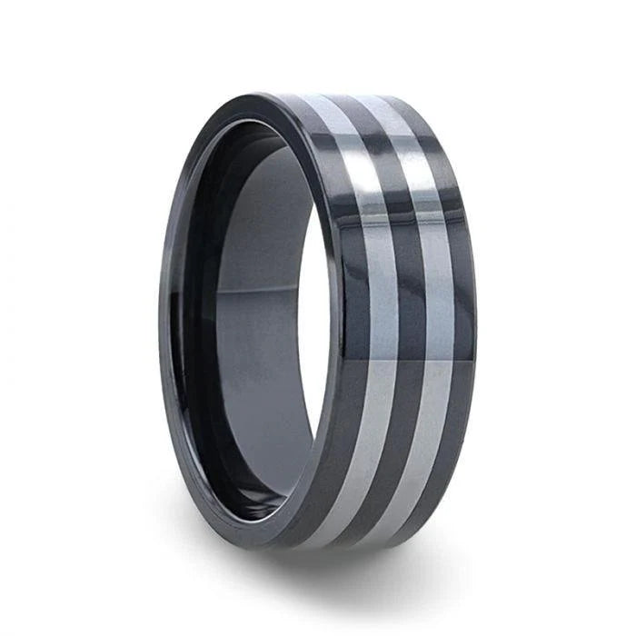 Holiday Jewelry Sale – Perfect Gifts At The Best Prices Thorsten Diplo Black Ceramic Flat Profile Wedding Band w/ Polished Tungsten Inlay (8mm) W3289-DCIP