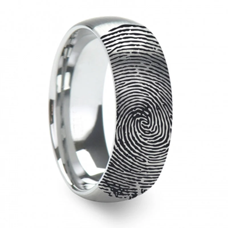 Buy More, Save More On Stunning Jewelry Pieces Thorsten Perseus Fingerprint Engraved Domed Brushed Tungsten Ring Brushed Ring (4-8mm) F1299-FBBT