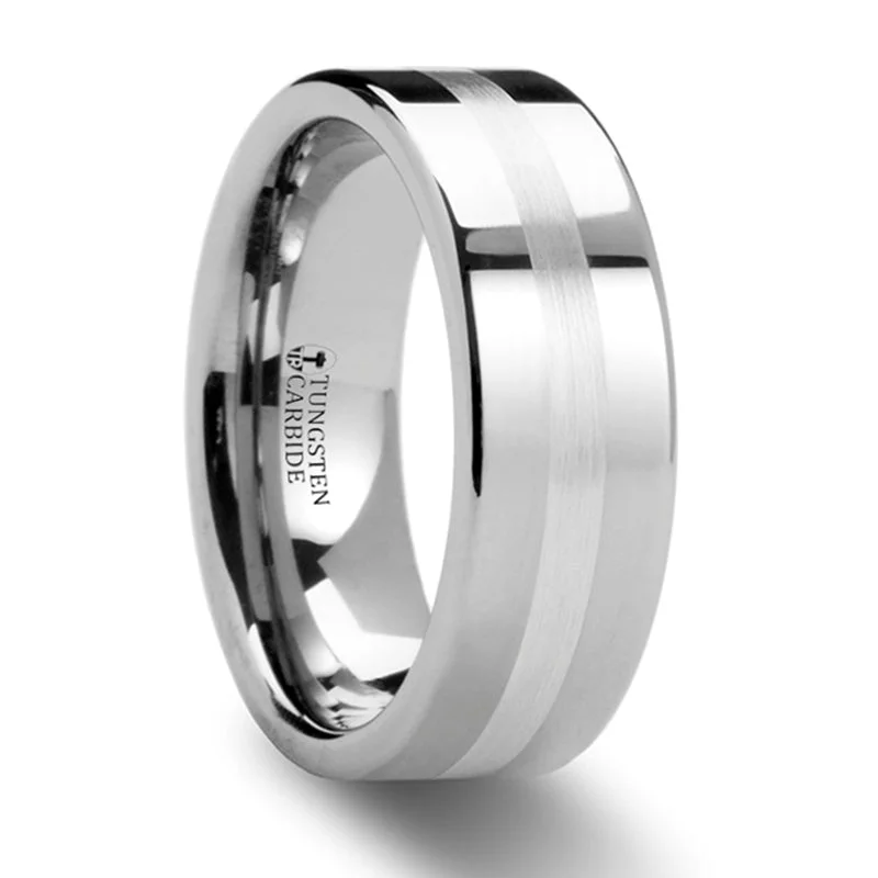 Trending Jewelry Styles Now At Limited-Time Discounts Thorsten Gemini Pipe Cut Tungsten Carbide Ring w/ Silver Inlaid (8mm) W873-FSSB