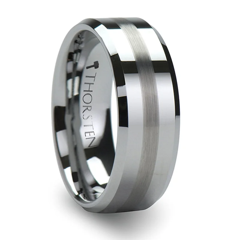 Personalized Jewelry Sale – Meaningful Gifts At Great Prices Thorsten Grenoble Beveled Tungsten Carbide Ring with Brushed Stripe (6-8mm) W322-FBBS