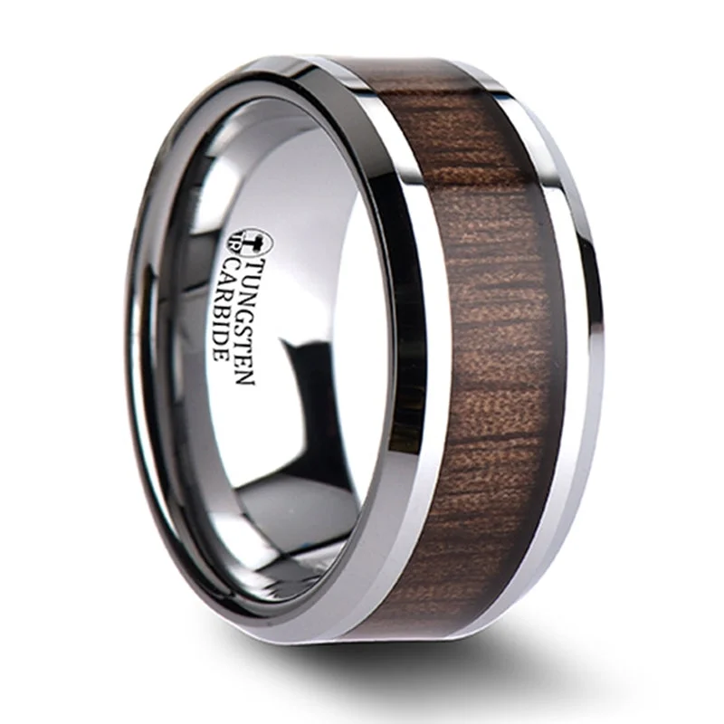 Shop Stylish Jewelry Now And Save Big Thorsten Halifax Beveled Tungsten Carbide Ring w/ Black Walnut Wood Inlay (6-10mm) W805-BWIT