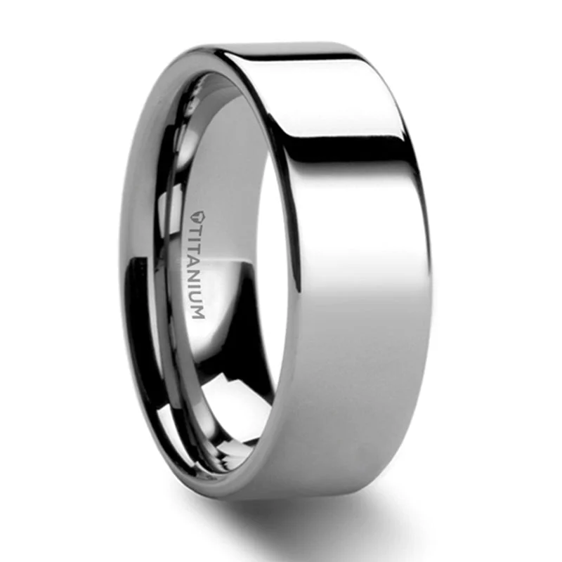 Luxury Jewelry At Unbeatable Discounts Thorsten Hardy Polished Finish Flat Style Titanium Wedding Ring (8mm) T6008-FTP