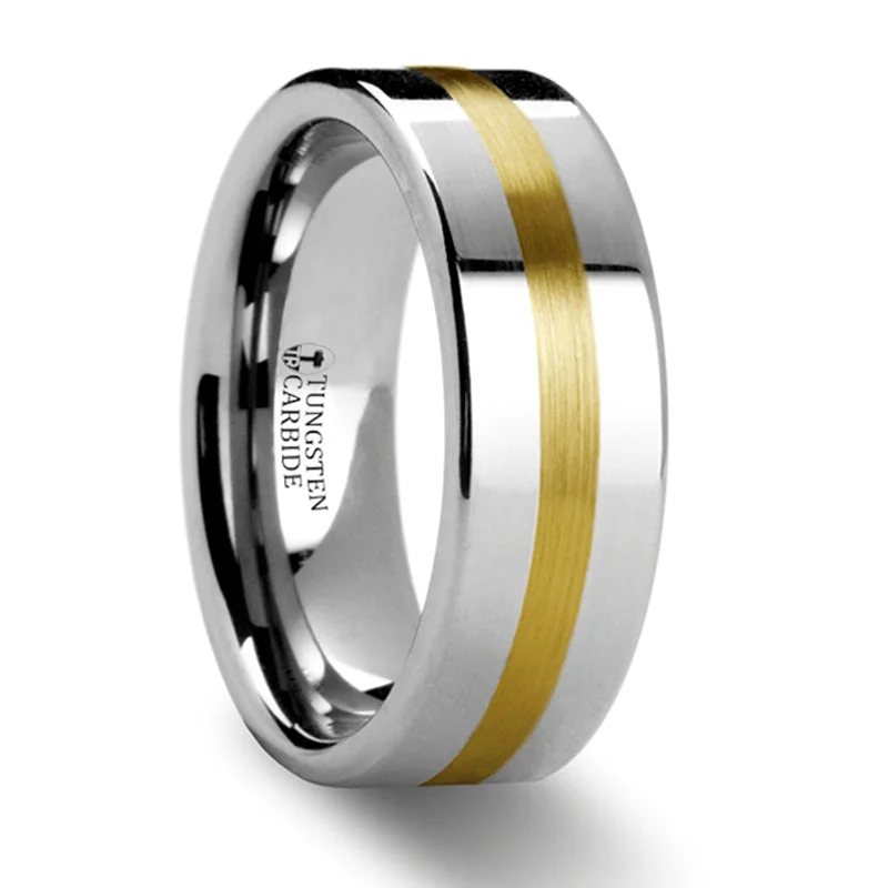 Flash Sale On Stunning Jewelry – Don't Miss Out Thorsten Harrisburg Gold Inlaid Flat Tungsten Ring (8mm) W871-FGIB