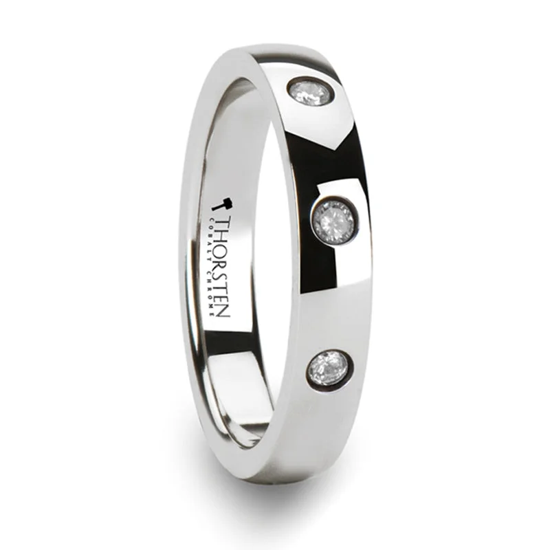 Discounted Jewelry For A Glamorous Look Thorsten Isabella Rounded White Tungsten Carbide Ring w/ 3 Diamonds (4mm) W800-CCWD