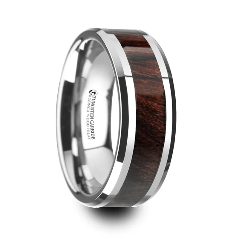 Chic And Stylish Jewelry At Exclusive Prices Thorsten Kevaz Bubinga Wood Inlaid Tungsten Carbide Ring w/ Bevels (8mm) W4274-BWWI