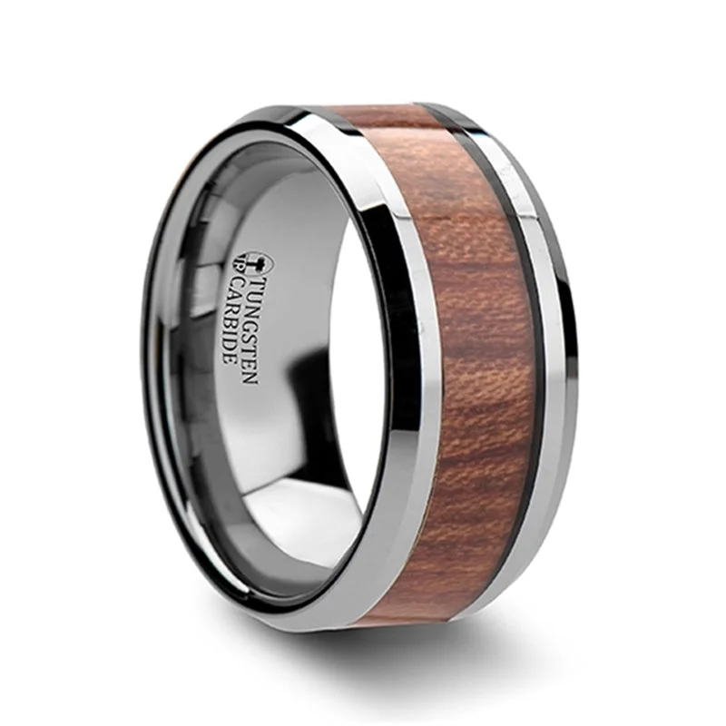 Exclusive Gemstone Jewelry At Special Prices Thorsten Kodiak Beveled Tungsten Carbide Ring with Rosewood Inlay (6-10mm) W122-RWIT