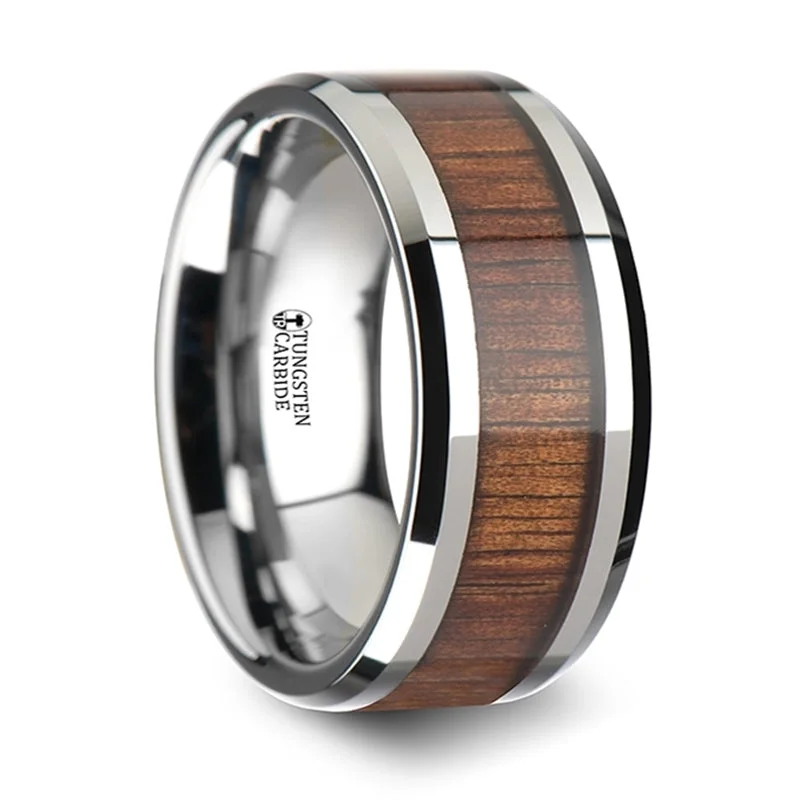 Dazzle With Discounts – Shop Jewelry On Sale Thorsten Kona Koa Wood Inlaid Tungsten Carbide Ring w/ Bevels (6-10mm) W1891-KOWI