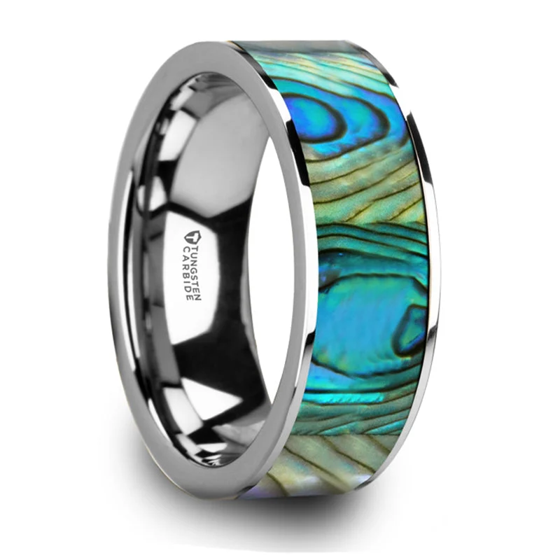 The Perfect Jewelry Piece At The Perfect Price Thorsten Laurant Tungsten Flat Wedding Band w/ Mother Of Pearl Inlay & Polished Finish (8mm) W5977-TCMOP