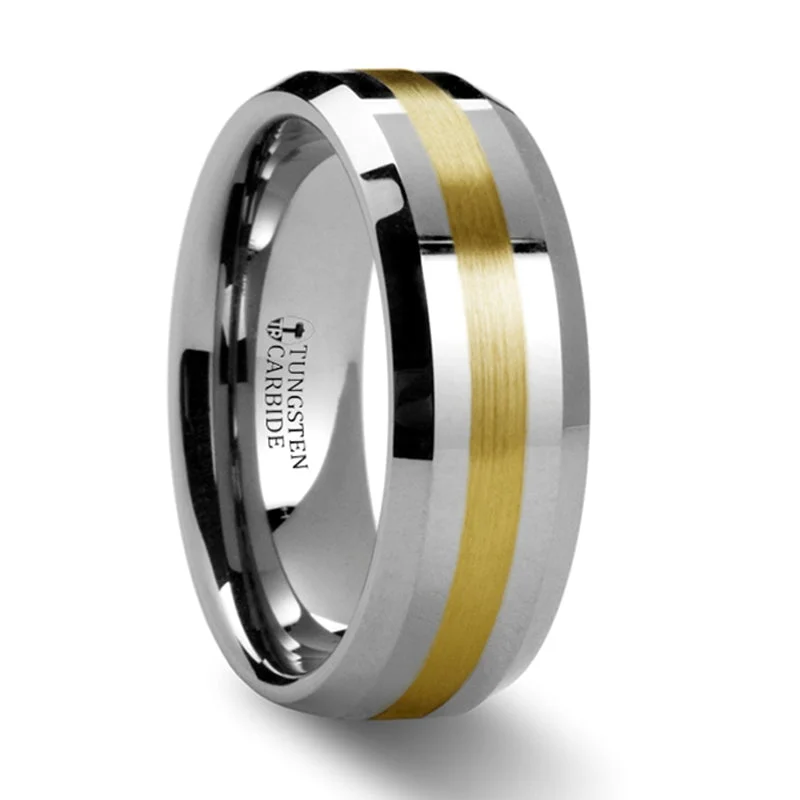 Huge Markdowns On Premium Jewelry Styles Thorsten Legionaire Gold Inlaid Beveled Tungsten Ring (8mm) W872-BGIB