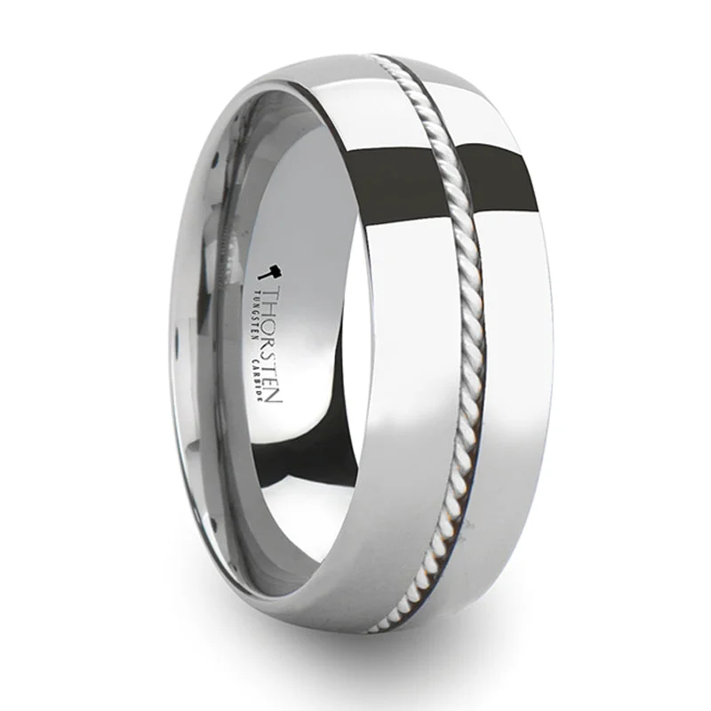 Get Your Favorite Jewelry At The Best Price Thorsten Lyon Domed Tungsten Carbide Ring with Braided Silver Inlay (8mm) W365-DSBH