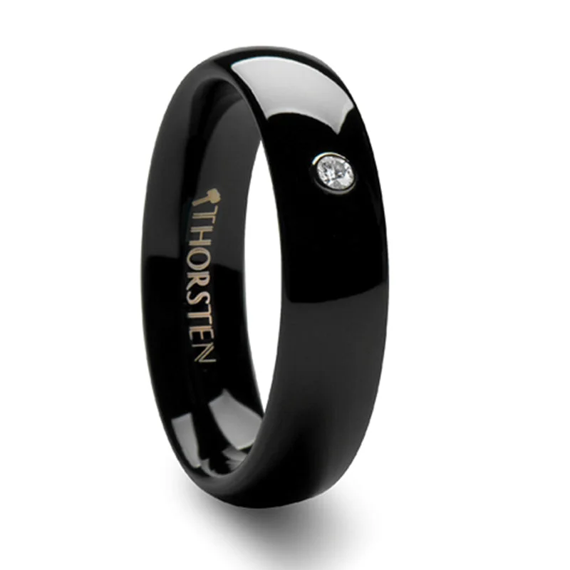 Save On Luxury Jewelry Pieces – Limited-Time Offers Thorsten Magma Round Black Ceramic Ring w/ Diamond (6mm) W562-DDBC