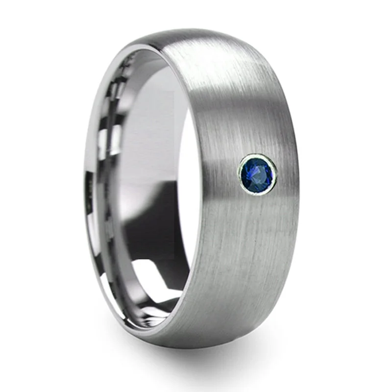 Your Dream Jewelry At Dream Prices Thorsten Melanthios Domed Brushed Tungsten Wedding Ring w/ Blue Diamond Center (8mm) T5425-BDBD