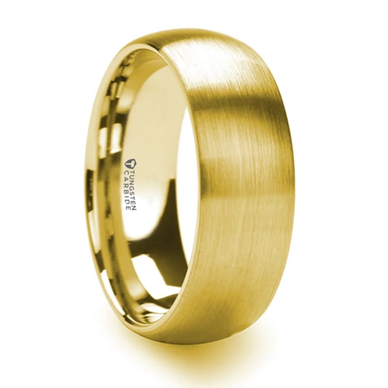 Jewelry Deals That Outshine The Rest Thorsten Miller Gold Plated Tungsten Domed Ring w/ Brushed Finish (8mm) W5970-GPBD