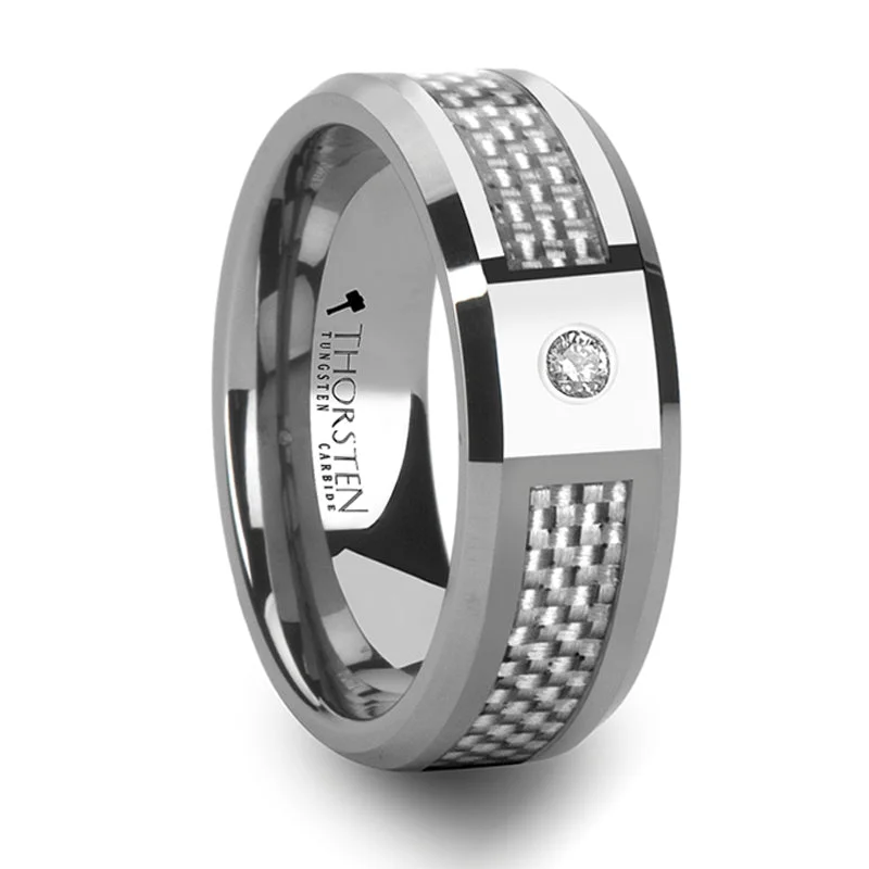 Handmade Pearl Jewelry For Timeless Elegance Thorsten Royce Tungsten Carbide Ring w/ White Carbon Fiber & White Diamond (8mm) W803-WCWD