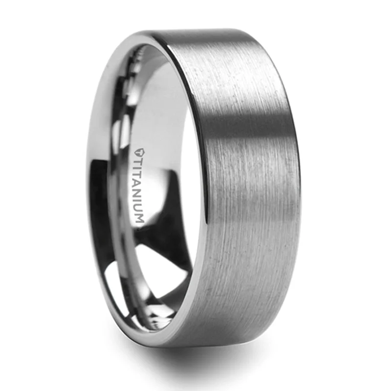 Seasonal Jewelry Sale – Upgrade Your Collection Thorsten Solar Flat Profile Brushed Finish Titanium Wedding Band (8mm) T6007-TBFF