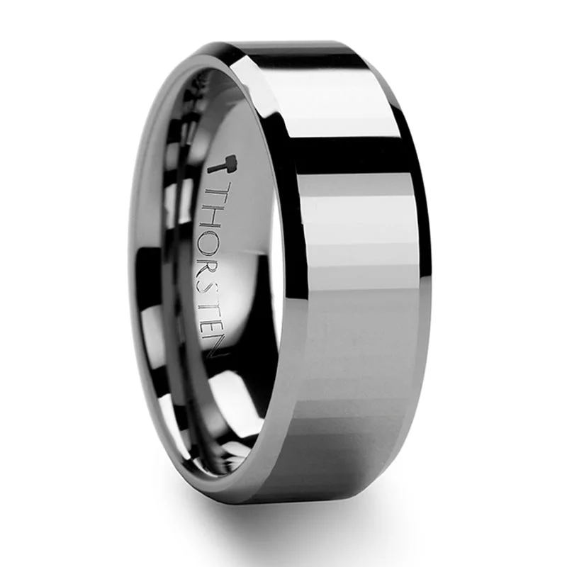 Buy More, Save More On Stunning Jewelry Designs Thorsten Turin Tungsten Carbide Ring w/ Beveled Edges & Rectangular Facets (4-8mm) W273-RFB