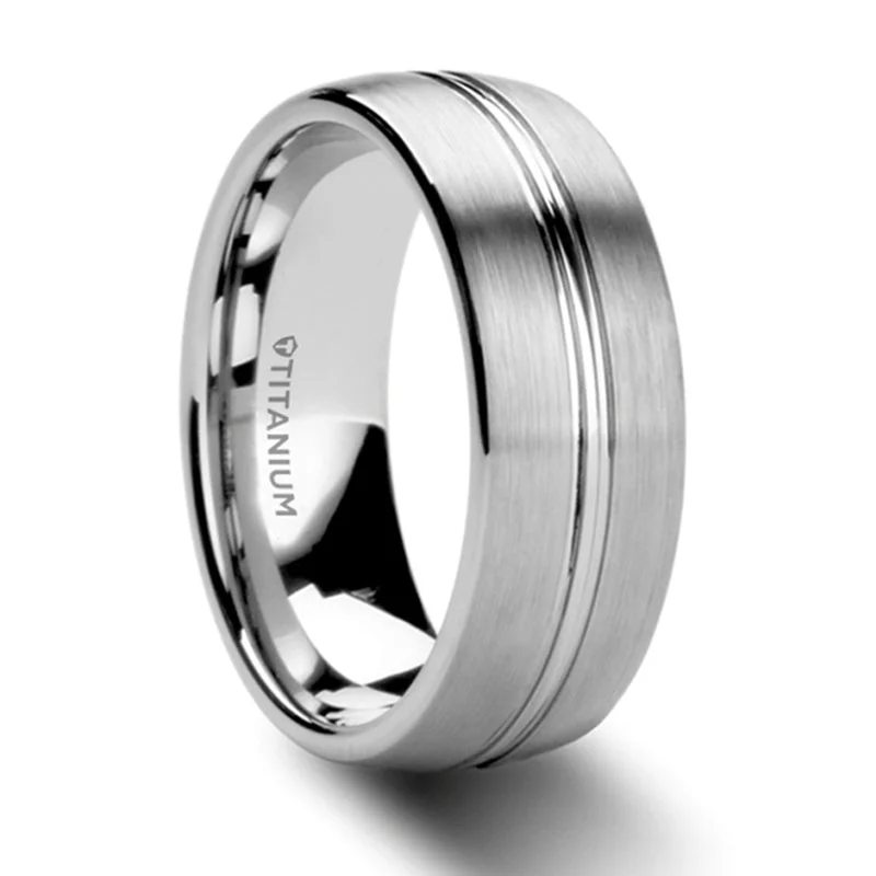 Elegant Jewelry At Unbeatable Offers – Shop Before It's Gone Thorsten Upton Titanium Brushed Finish Wedding Ring w/ Polished Grooved Center (8mm) T6005-TBPG