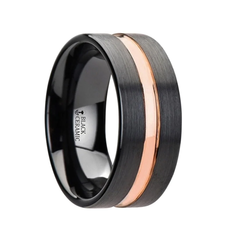 Shop Dazzling Jewelry At The Best Prices Thorsten Venice Black Ceramic Wedding Band w/ Rose Gold Groove (4-10mm) W2951-TCJC