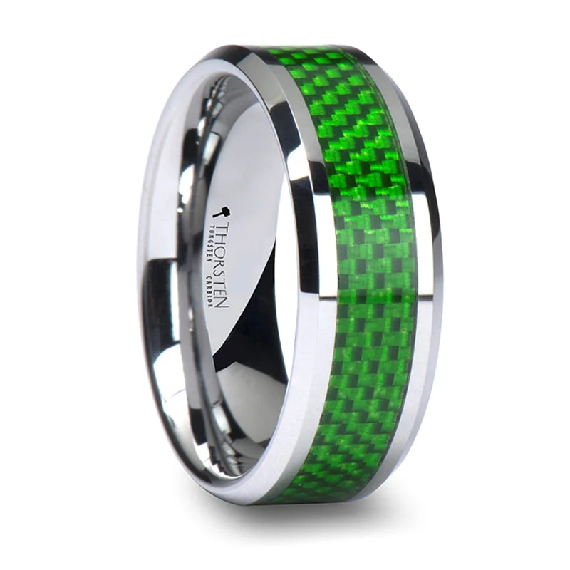 Seasonal Jewelry Deals – Elevate Your Style Thorsten Vermont Tungsten Carbide Ring w/ Emerald Green Carbon Fiber Inlay (8mm) W757-GCFT