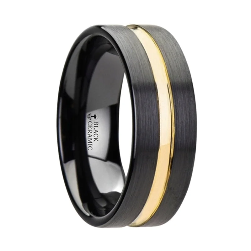 Handcrafted Jewelry Sale – Unique Designs At Low Prices Thorsten Vivaldi Black Ceramic Wedding Band w/ Yellow Gold Groove (6-8mm) W3104-BCGG