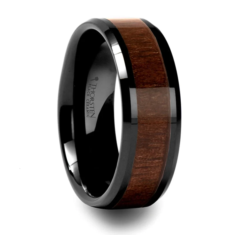 Huge Savings On Timeless Jewelry Collections Thorsten Yukon Black Ceramic Ring w/ Black Walnut Wood Inlay & Beveled Edges (8mm) C772-BWIC