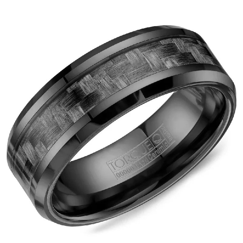 Exclusive Jewelry Offers – Sparkle For Less Torque Black Ceramic Collection 8MM Wedding Band with Carbon Fiber BCE-0001