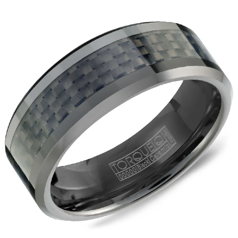 Grab Your Favorite Jewelry At The Lowest Prices Torque Black Ceramic Collection 8MM Wedding Band with Carbon Fiber TU-0030