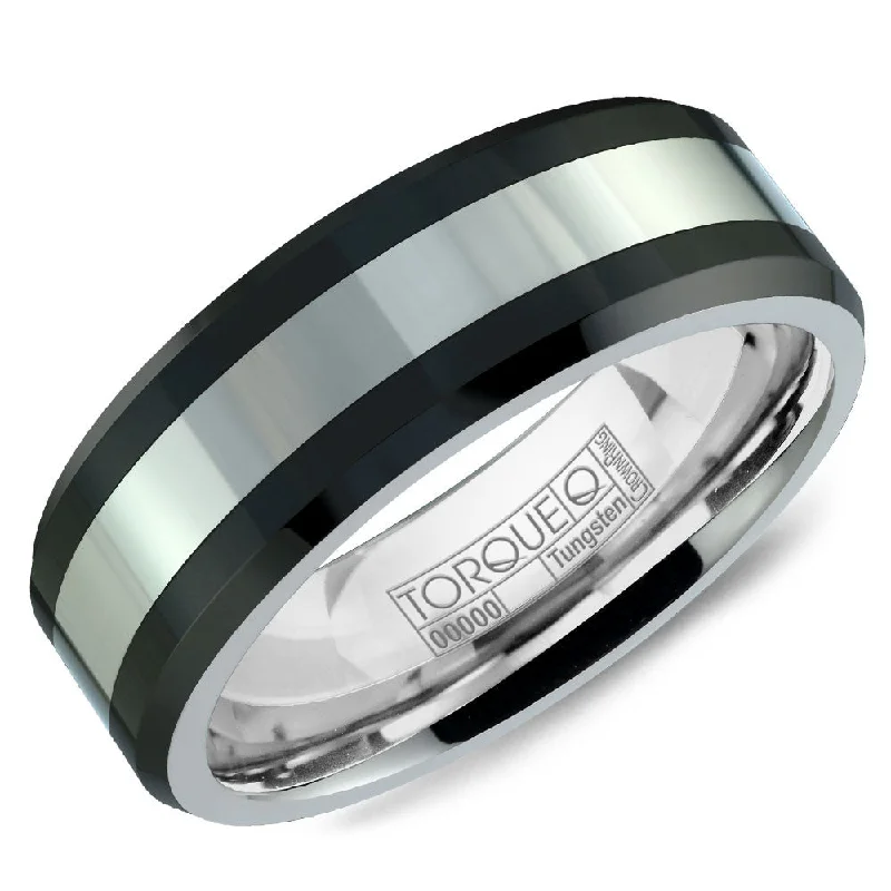 Trending Jewelry Styles Now At Limited-Time Discounts Torque Black Ceramic Collection 8MM Wedding Band with White Inlay TU-0031