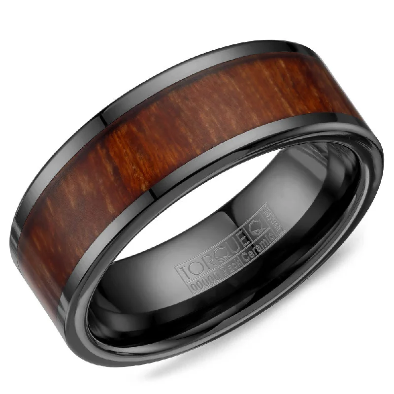 Affordable Luxury Jewelry For Every Occasion Torque Black Ceramic Collection 8MM Wedding Band with Wood Pattern BCE-0003