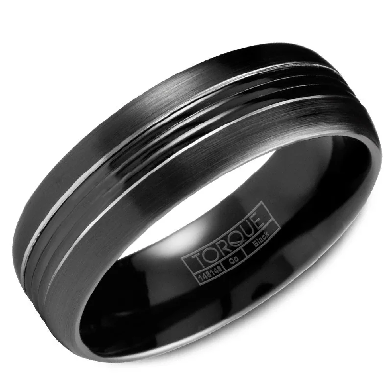 Best Jewelry Sale – Shop Exclusive Designs Now Torque Black Cobalt Collection 7MM Wedding Band with White Line Detailing CBB-7029