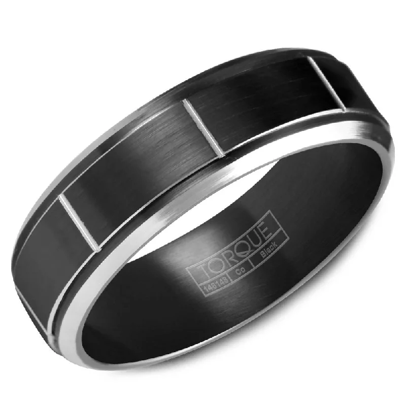 Make Your Outfit Shine With Discounted Jewelry Torque Black Cobalt Collection 7MM Wedding Band with White Line Detailing CBB-7035