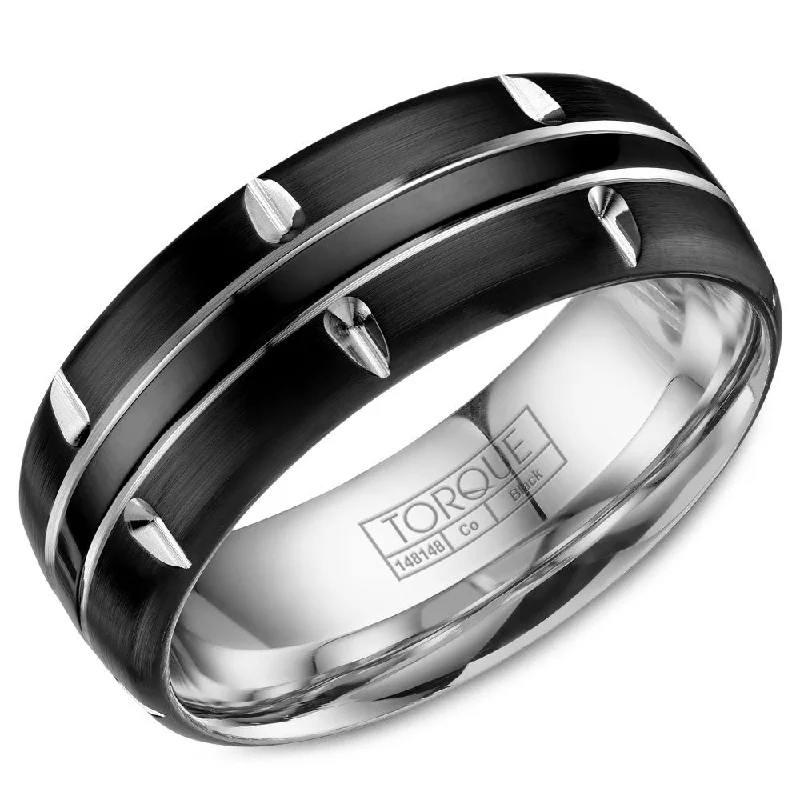 Handcrafted Beauty At Affordable Prices Torque Black Cobalt Collection 8MM Wedding Band with White Line Pattern CBB-8001