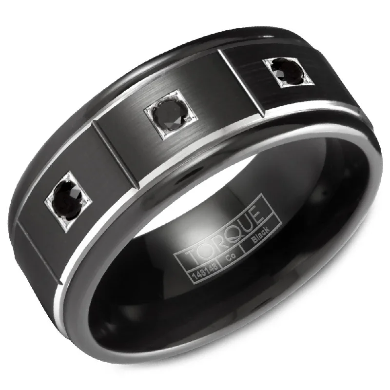 Timeless Elegance At Unbelievable Discounts Torque Black Cobalt Collection 9MM Wedding Band with 3 Black Diamonds CBB-2132BD