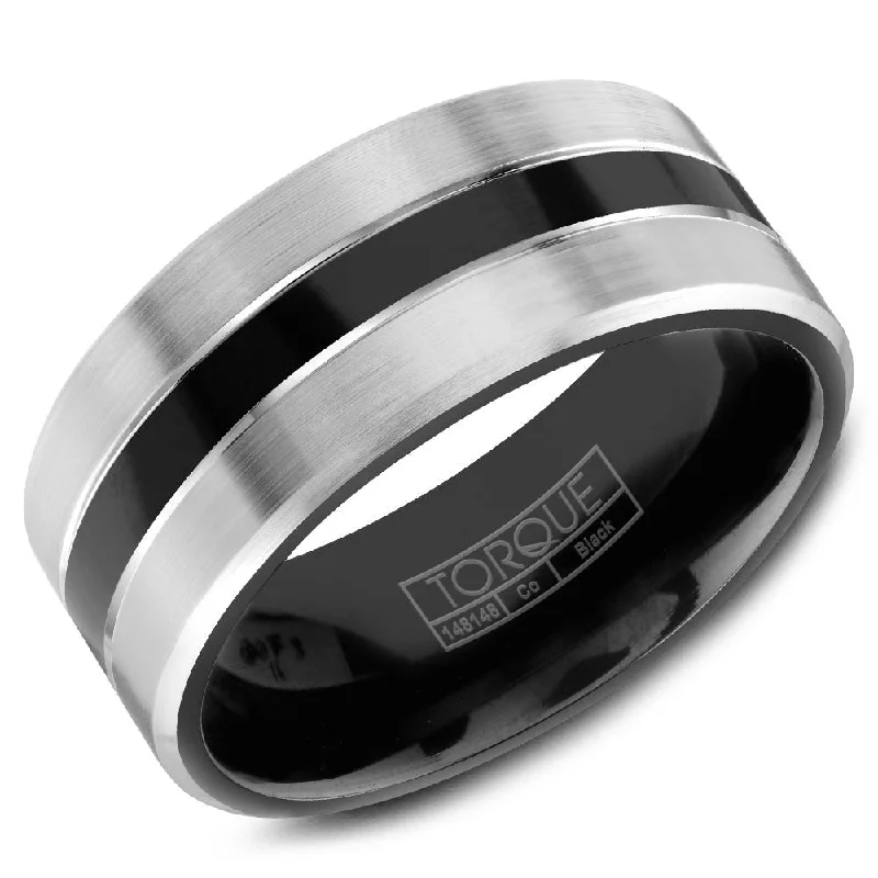 Classic And Modern Jewelry Styles On Sale Torque Black Cobalt Collection 9MM Wedding Band with Brushed White Edges CBB-0028