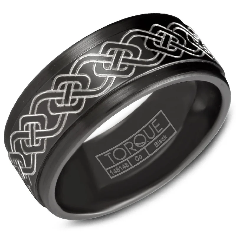 Timeless Elegance, Temporary Discounts – Act Fast Torque Black Cobalt Collection 9MM Wedding Band with Engraved White Cobalt CBB-0023