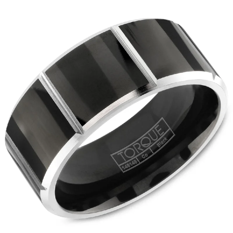 Get The Jewelry You Love At A Price You Love Torque Black Cobalt Collection 9MM Wedding Band with White Line Detailing CBB-0005