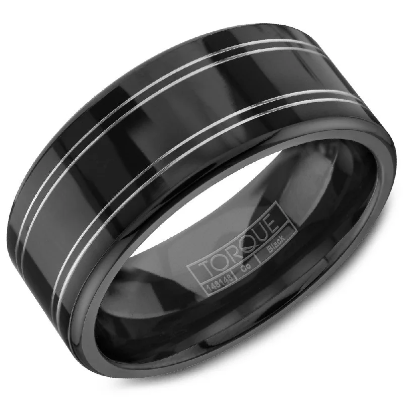 Exclusive Jewelry Sale – Grab Timeless Pieces Now Torque Black Cobalt Collection 9MM Wedding Band with White Line Detailing CBB-0012