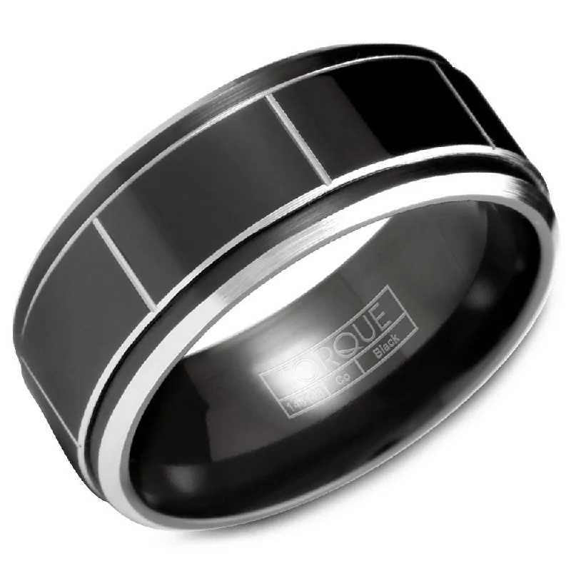 Sparkle For Less – Shop Our Limited-Time Jewelry Deals Torque Black Cobalt Collection 9MM Wedding Band with White Line Detailing CBB-2028