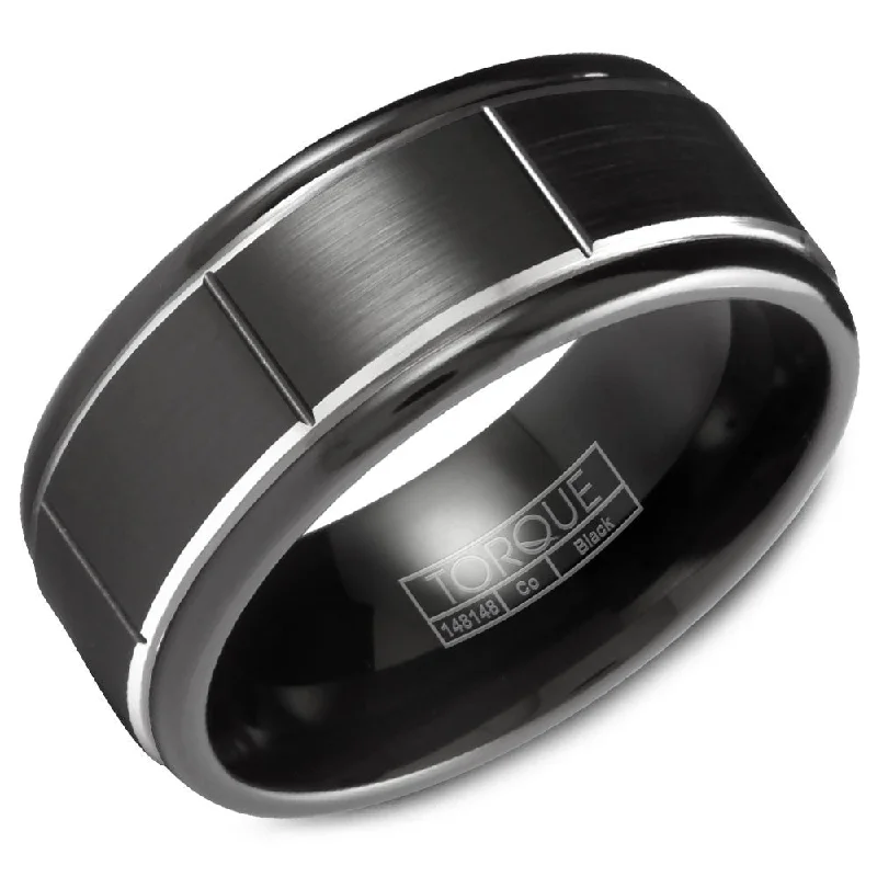 Flash Sale On Elegant Jewelry – Don't Miss Out Torque Black Cobalt Collection 9MM Wedding Band with White Line Detailing CBB-2031