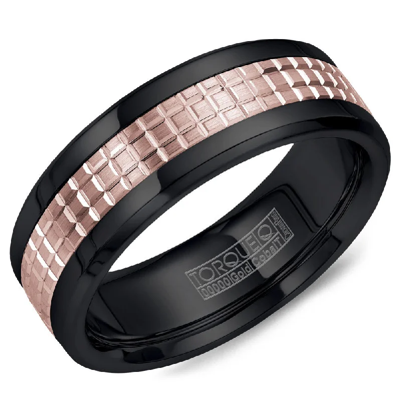 Personalized Jewelry Sale – Meaningful Gifts At Great Prices Torque Black Cobalt & Gold Collection 7.5MM Wedding Band with 14K Rose Gold Carved Center CB009MR75