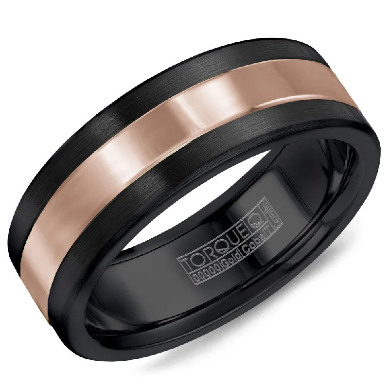 Limited-Stock Jewelry Sale – Once It's Gone, It's Gone Torque Black Cobalt & Gold Collection 7.5MM Wedding Band with 14K Rose Gold Center CB082MR75