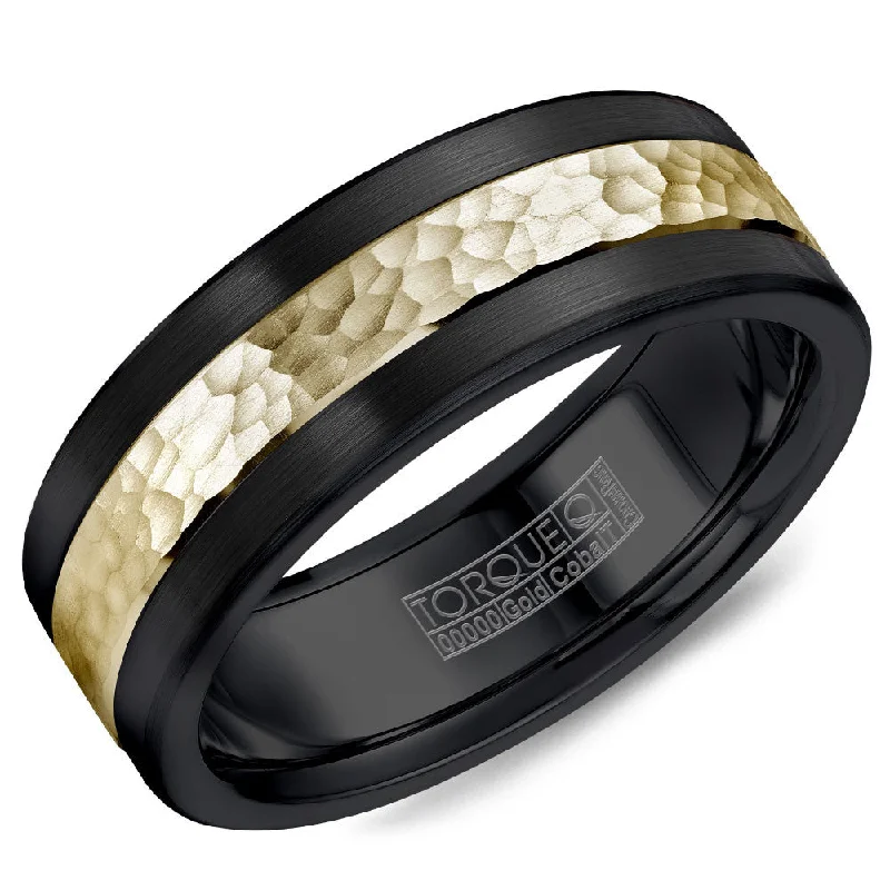 Gorgeous Jewelry, Limited-Time Savings Torque Black Cobalt & Gold Collection 7.5MM Wedding Band with 14K Yellow Gold Hammered Center CB005MY75