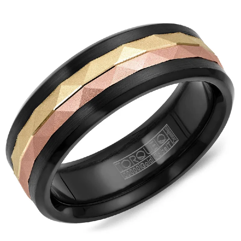 Dazzle With Discounts – Shop Jewelry On Sale Torque Black Cobalt & Gold Collection 7.5MM Wedding Band with 14K Yellow/Rose Gold Center CB075MRY75