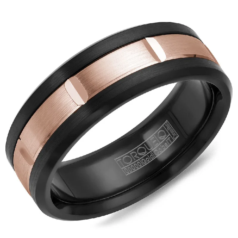 Shop Stylish Jewelry Now And Save Big Torque Black Cobalt & Gold Collection 7.5MM Wedding Band with 14K Rose Gold Center CB002MR75