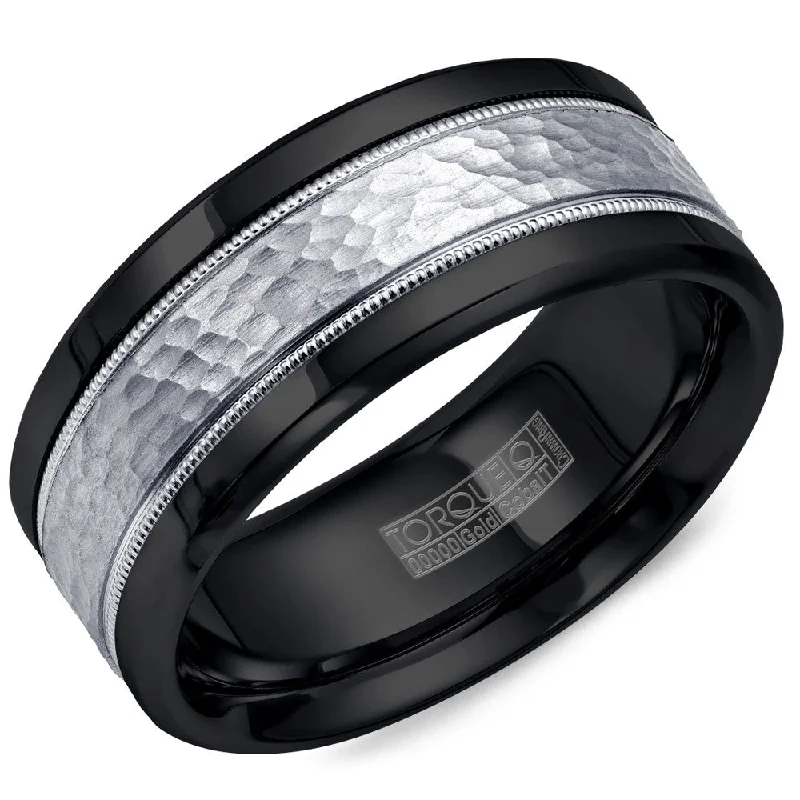 Special Sale On Handcrafted Jewelry – Shop Today Torque Black Cobalt & Gold Collection 9MM Wedding Band with 14K White Gold Hammered Center CB003MW9