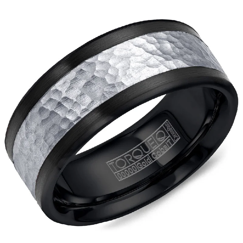 The Perfect Jewelry Piece At The Perfect Price Torque Black Cobalt & Gold Collection 9MM Wedding Band with 14K White Gold Hammered Center CB005MW9