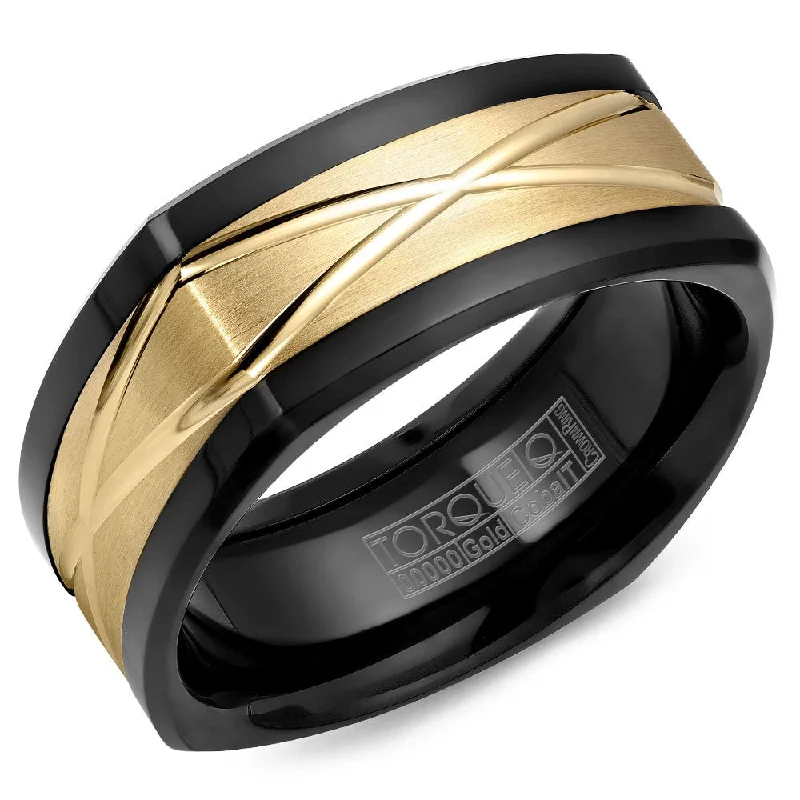 High-Quality Jewelry At A Fraction Of The Cost Torque Black Cobalt & Gold Collection 9MM Wedding Band with 14K Yellow Gold Center CB077MY9